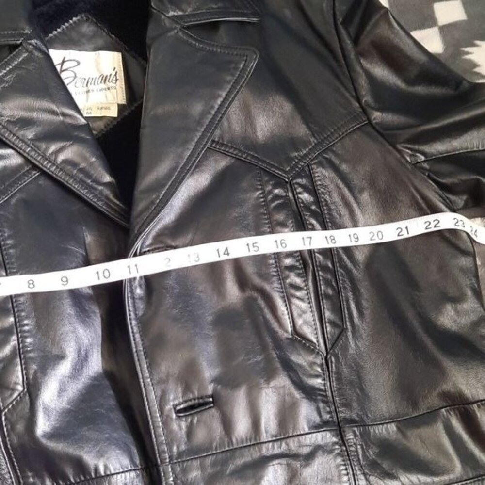 Berman Black Heavy Weight 3 Button 4 Pocket Leather Blazer Jacket Size 44 - Picture 10 of 11